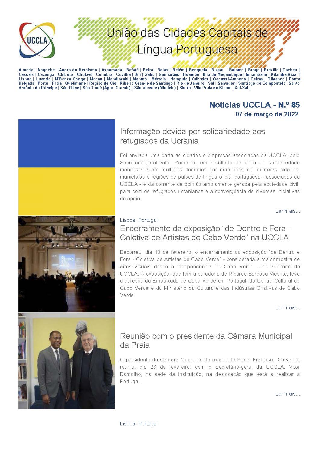 Notícias UCCLA -  N.º 85 - 7 de Março de 2022