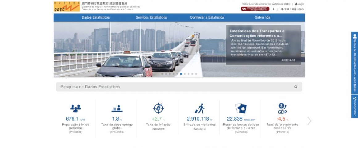 Serviços de Estatística e Censos de Macau têm nova página eletrónica