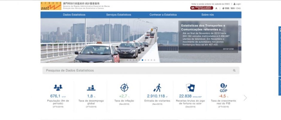Serviços de Estatística e Censos de Macau têm nova página eletrónica